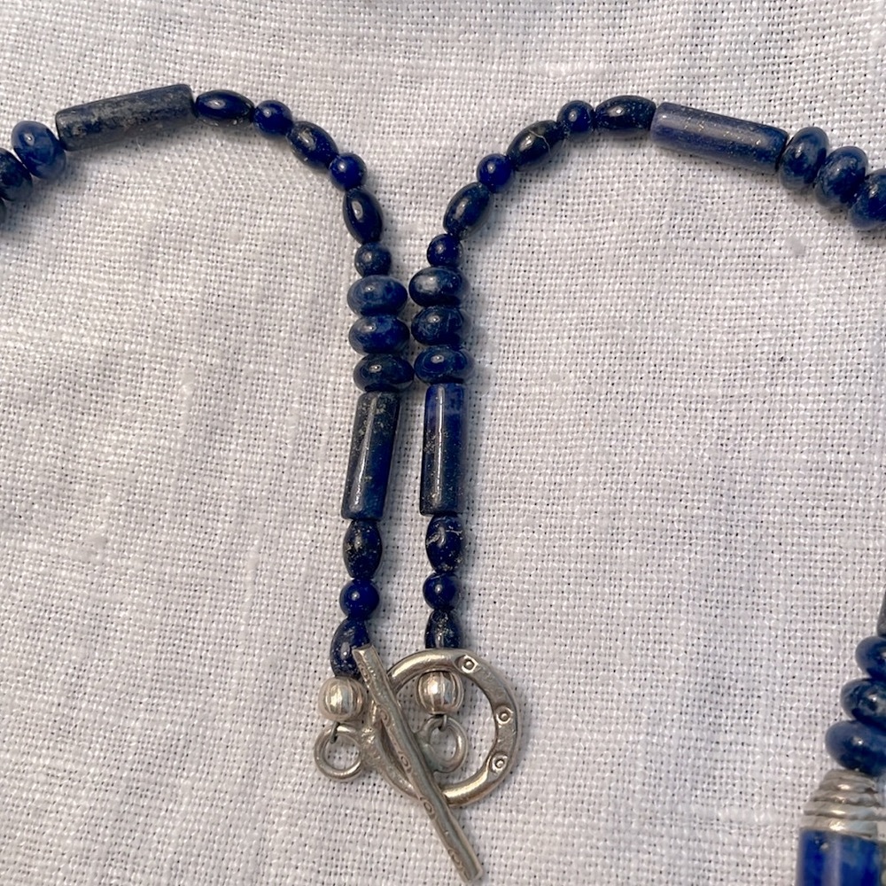 Lapis with Thai and Bali Silver Necklace - Picture 4 of 5